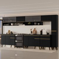 Armário de Cozinha Completa Atlanta Edge com Vidro Carraro Preto Touch
