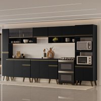 Armário de Cozinha Completa Atlanta Urban com Vidro Carraro Preto Touch