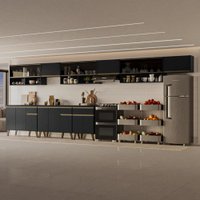 Armário de Cozinha Completa Atlanta Style com Vidro Carraro Preto Touch