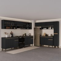 Armário de Cozinha Completa Atlanta Shift com Vidro Carraro Preto Touch