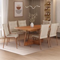 Conjunto Sala de Jantar 6 Cadeiras California Carraro Rosê Cobre