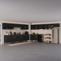 Armário de Cozinha Completa Atlanta Link com Vidro Carraro Preto Touch