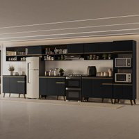 Armário de Cozinha Completa Atlanta Rise com Vidro Carraro Preto Touch