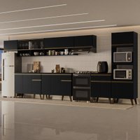 Armário de Cozinha Completa Atlanta Modern com Vidro Carraro Preto Touch
