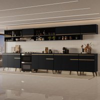 Armário de Cozinha Completa Atlanta Wave com Vidro Carraro Preto Touch