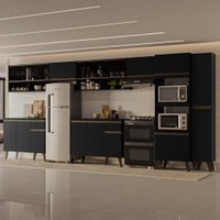 Armário de Cozinha Completa Atlanta Zone com Vidro Carraro Preto Touch