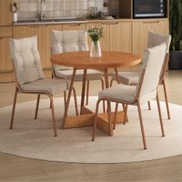 Conjunto Sala de Jantar 4 Cadeiras Santorini Carraro Rosê Cobre