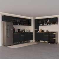 Armário de Cozinha Completa Atlanta Move com Vidro Carraro Preto Touch