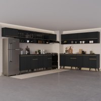 Armário de Cozinha Completa Atlanta Track com Vidro Carraro Preto Touch