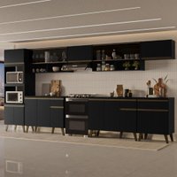 Armário de Cozinha Completa Atlanta Orbit com Vidro Carraro Preto Touch