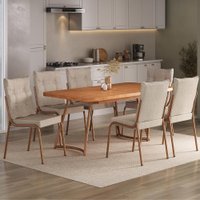 Conjunto Sala de Jantar 6 Cadeiras Dallas Carraro Rosê Cobre