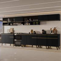 Armário de Cozinha Completa Atlanta Base com Vidro Carraro Preto Touch