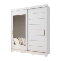 Guarda Roupas Casal 2 Portas de Correr 4 Gavetas Frisado com Espelho 100% MDF Flower - Branco
