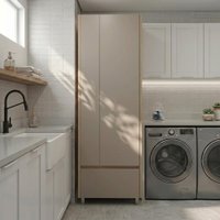 Armário Multiuso Lavanderia 2 Portas e 2 Gavetas 100% MDF Laundry - Madeirado/Off White