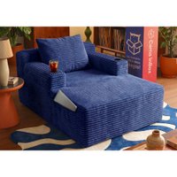 Sofá Poltrona Hydi com Molas Ensacadas Boost Tech Tecido Velourê Azul Cama inBox