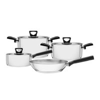 Jogo de Panelas Tramontina Brava Baquelite Aço Inox com Fundo Triplo e Cabos e Alças de Baquelite Preto 4 Peças