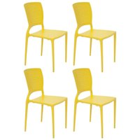 Kit 4 Cadeiras Plástico Resistente Amarelo 52x44x84cm Summa Safira Tramontina Jardim Varanda
