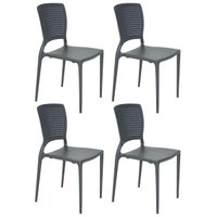 Kit 4 Cadeiras Plásticas Grafite Tramontina Summa Safira Empilhável Resistente Cozinha Área Gourmet