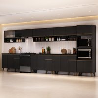 Armário de Cozinha Completa Atlanta Uptown com Vidro Carraro Preto Touch