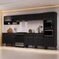 Armário de Cozinha Completa Atlanta Place com Vidro Carraro Preto Touch