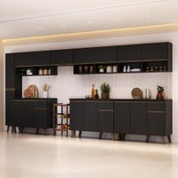 Armário de Cozinha Completa Atlanta Clear Carraro Preto Touch