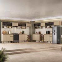 Armário de Cozinha Completa Atlanta Link com Vidro Carraro Amêndoa