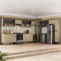 Armário de Cozinha Completa Atlanta Core com Vidro Carraro Amêndoa