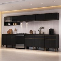 Armário de Cozinha Completa Atlanta Neo com Vidro Carraro Preto Touch
