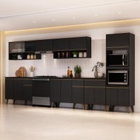Armário de Cozinha Completa Atlanta Valley com Vidro Carraro Preto Touch