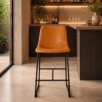 Banqueta Média Encosto Estofado Fixa Para Cozinha Área Gourmet Bancada Ilha Bistrô Munich Balcão Vintage Caramelo
