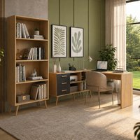 Kit Escrivaninha em L com Estante Multiuso e 3 Gavetas Línea Office Multimóveis MP6081