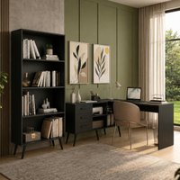 Kit Escrivaninha em L com Estante Multiuso e 3 Gavetas Línea Office Multimóveis MP6081 Preto