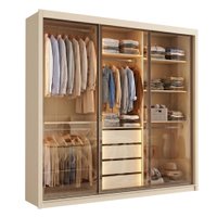 Guarda Roupas Casal de 3 Portas de Correr Reflecta com Led 4 Gavetas Eva