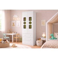 Guarda Roupa Infantil 2 Portas Cristal Tedy Branco Peroba