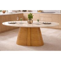 Mesa Jantar Ryze Tampo c/Vidro Oval 183cm Ced/Off DJ Móveis