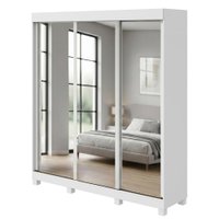 Guarda Roupas Casal 3 Portas de Correr com Espelho 3 Gavetas Saimon - Branco