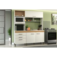 Cozinha Compacta Isis c/ 3 Portas e 3 Gavetas Branco/Mel - Movelbento