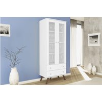 Estante de Livros ESM 217 c/ 2 Portas c/ Vidro e 2 Gavetas 70cm Branco - Movelbento