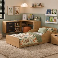 Kit Cama Infantil Montessoriana com Escrivaninha e Colchão Incluso Aura Multimóveis MP4822