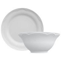 Kit Café da Manhã Prato de Sobremesa e Bowl 510ml Porcelana Branco Germer Cottage
