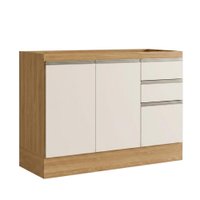 Balcao Para Pia Sem Tampo 120 cm 3 Portas 2 Gavetas Etna Carvalho Oak Off White POLIMAN
