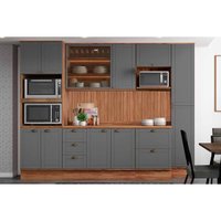Cozinha Modulada Carraro 9 Peças Bella C9P23 Nogal/Cinza