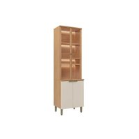Módulo Cozinha Linea Selene Selene 4 Ptas 2 c/Vidro Reflecta e Leads 65cm Jequitiba/Off White Fosco Linea Brasil