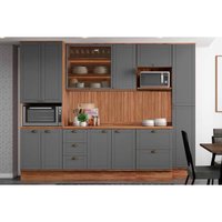 Kit Cozinha Carraro 9 Peças Bella C9P41 Nogal/Cinza