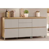 Gabinete p/ Pia Cozinha Nesher 2 Portas 5Gavetas Rainha Nature/Greige