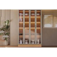 Módulo Cozinha Linea Allure Allure Adega Vinhos c/4Ptas Vidro 5 Prat 2Gavs e Leads 140cm Jequitiba/Gris Linea Brasil