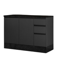 Balcao Com Tampo 120 cm 3 Portas 2 Gavetas Etna Grafite POLIMAN