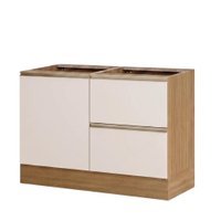 Balcao Para Pia Deslocada Sem Tampo 120 cm 1 Porta 3 Gavetas Etna Carvalho Oak Off White POLIMAN