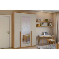 Guarda Roupa Solteiro 4 Portas e 2 Gavetas c/ Espelho Alonzo New Amendoa/Off White - Lopas