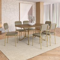 Conjunto de Sala de Jantar 6 Cadeiras Fresno Carraro Noce Dourado